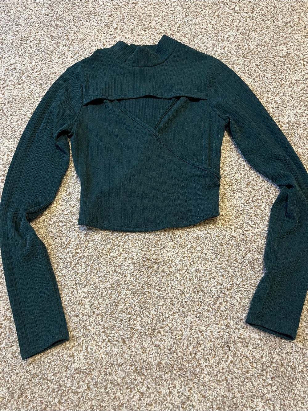 Fashion Nova Dark Green Ribbed Mock Neck Long Sleeve Top
